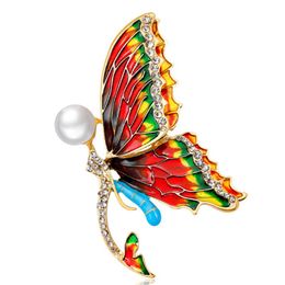 Pins, Brooches Zlxgirl Jewelry Colorful Enamel Imitation Pearl Butterfly For Women Wedding Bridal Pin Brooch Insect Hats Joias