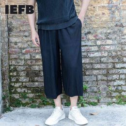 IEFB Men's Pleated Wide Leg Pants Men's And Women's Summer Trend Sports Casual Pants Loose Straight Calf-length Pants 9Y7367 210524