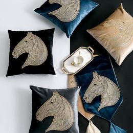 Cushion/Decorative Pillow Flat Velvet Pillowcase Decorative For Sofa Throw Room Horse Cushion Living Head Drillint Cover Decoration Pillows
