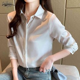 Fashion Spring Korean Silk Blouse Women Satin Solid Tops and Plus Size Office Lady Long Sleeve Shirts 10150 210427