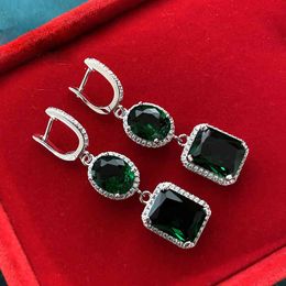 Silver 925 Sterling Wedding Party Earring Trend Emerald Citrine Sapphire Clip Earrings for Women Dangle Girl Gift