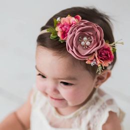 Bputique Burned Flower Headband,Baby Rose Flower Nylon Headband Girls Photo Prop Gifts Hair Bands Lace Pearl Headband
