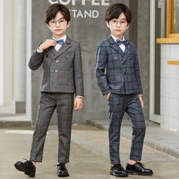 New Fashion Boys outfits children gentleman clothing sets kids double-breasted outwear + vest +long sleeve shirt+long pants+Bows tie 4pcs 5piece set for boy X015