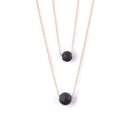 Multilayer Black Lava Stone Necklace Lava Rock Bead Essential Oil Diffuser Necklace Pendants Chokers Women Fashion Jewelry 162642