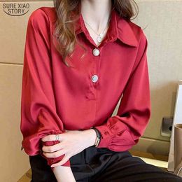 Long Sleeve Ladies Cardigan Autumn Shirt Fashion Plus Size Office Chiffon Women's Blouse Blusas Mujer De Moda 10483 210415