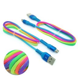 High Speed USB Cable Rainbow Braided Nylon 2A 1M 3 FT Type C Charging Cord Colourful Mobile Phone Anti-break Data Cable Cord For Samsung LG Huawei Phones