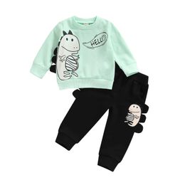 Toddler Baby Boy Fall Clothes Dinosaur Print Long Sleeve Pullover Tops and Pants Set Infant Cute Suit 2pcs Outfit G1023