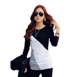 Women Autumn T-shirts Long Sleeves Slim Fit Round Neck Mixed Colour Female Tops SEC88 210406