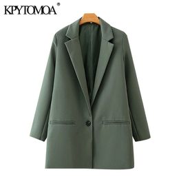 KPYTOMOA Women Fashion Office Wear Single Button Blazers Coat Vintage Long Sleeve Pockets Female Outerwear Chic Tops 211122