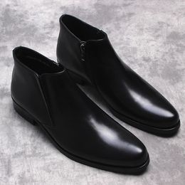 2021 Fashion Men Ankle Boots Genuine Leather Mens Formal Dress Leather Shoes Pointed Toe Zipper Dress Boots Casual Shoes For Men