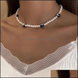 Beaded Necklaces & Pendants Jewellery Retro Imitation Pearl Black White Soft Y Piece Chain Women Single Summer Party Dress Necklace Aessories