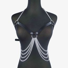 Bondage Leather Goth Chain Bra Top Punk Accessories Women Sexy Suspender Lingerie Garters 1123