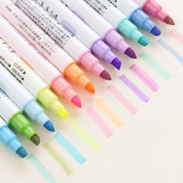 Highlighters 12 Colors/set Cute Mild Liner Pens Highlighter Dual Double Headed Fluorescent Pen Drawing Marker Stationery School Supply