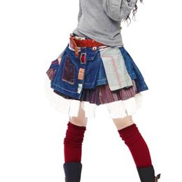 Skirts 2021 Winter Female Plus Size 6XL 7XL Vintage Retro Casual Jeans Denim Kawaii Short Mini Pleated Skirt Designs For Womens