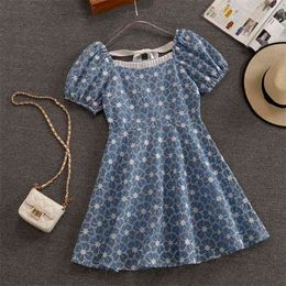 Woman Dress Summer Floral Embroidery Mini Ruffle Puff Sleeve Casual es For Women Clothes Sundress Robe Femme 210514