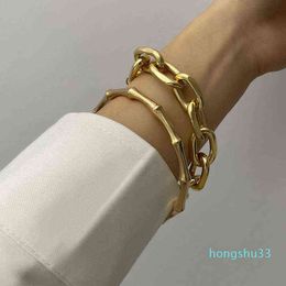 Gold Color Metal Chain Link Creative Bamboo Bracelet Bangle New Fashion Punk Women Party