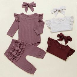 New Flying Sleeves Bowknot Baby Boy Romper Children's Clothing Spring Autumn Baby Girl Clothes Baby Suit G1023