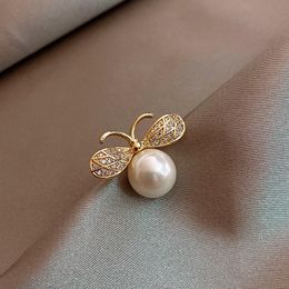 Pins, Brooches Insect Bee Pearl Brooch Rhinestone Crystal Lapel Pins Fixed Clothes Shirt Fashion Jewelry Gifts For Women Accessories