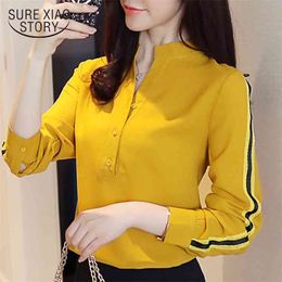 spring women tops long sleeved blouses office lady style solid button shirts casual slim clothing D430 30 210506