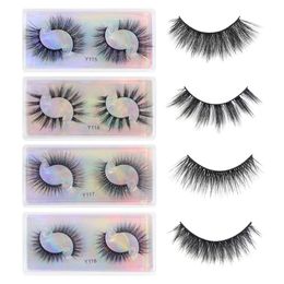 2 Pairs 3D False Eyelash 4 Styles Faux Mink Eyelashes Natural Look Handmade Wispy Fluffy Reusable Lashes 100% Cruelty Free