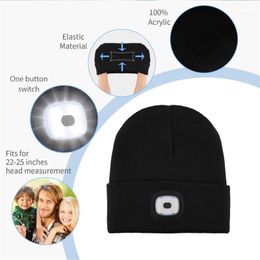 Unisex Knitted Woolen Hat With Headlight 4 LED Light Portable Outdoor Mountaineering Night Fishing Cycling Caps & Masks