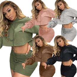 Women's Two Piece Sets Dress European and American sexy hooded strappy solid color skirt suit two-piece