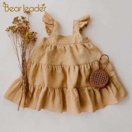 Bear Leader Girls Baby Summer Casual Costumes Fashion Toddler Solid Dresses born Sleeveless Clothes Sweet Outfits 6-24M 210708
