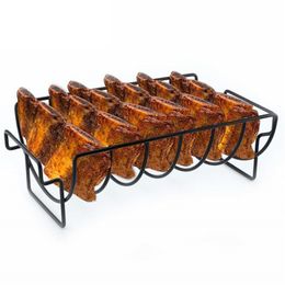 Non-stick Rib Shelf Stand Grilling BBQ Chicken Beef s Rack Basket Barbecue and Roast Stainless Steel 210423