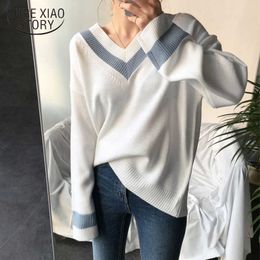 Autumn Winter Women's Sweaters White V-neck Sweater Chic Korean Pullover Basic Casual Female Jumpers All-match 10929 210528