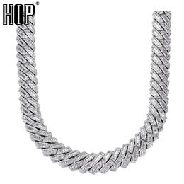 Hip Hop 21MM Baguette Prong Cuban Chains Bling Iced Out CZ Setting Cubic Zirconia Box Buckle Necklace For Men Jewelry