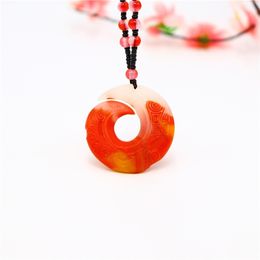 Colour Jade Rune Pendant Necklace Double Sided Carved Charm Jadeite Jewellery Fashion Chinese Natural Amulet Lucks Gifts Men Women