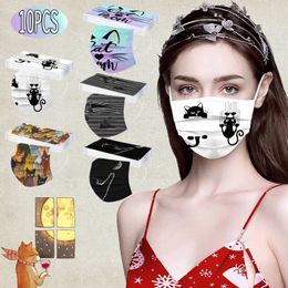 Adult mask disposable three-layer non-woven melt blown fabric cat Colour printing masks