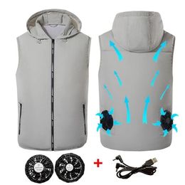 Men Summer Air Conditioning Clothing Fan Cooling Vest USB Charging Cooling sport man vest Outdoor Cooling summer hood vest 211104