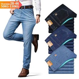 Men's Jeans Cotton Brand Business Casual Fashion Stretch Straight Work Classic Style Pants Trousers Male Big Size 28-40 42 44 210716