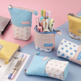 Pencil Cases Polka Dot Case Large Capacity Canvas Cute For Students Scalable Creative Pen Holder Pink School Supplies