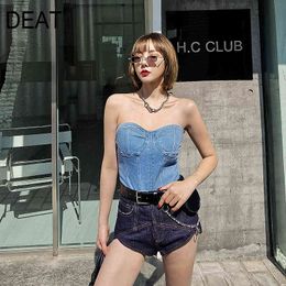 Summer Style Off Shoulder And Chest Wrapped Short Jumpsuit For Women Blue Breast Wrap Slim Fit Fashion Tide 7E7771 210421