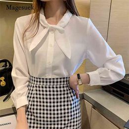 Long Sleeve Bow Collar Office White Blouse Women Fashion Plus Size Tops Blouses Solid Chiffon Shirts Female Blusas 10686 210512