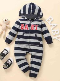 Baby Letter Patched Colorblock Hooded Jumpsuit SHE
