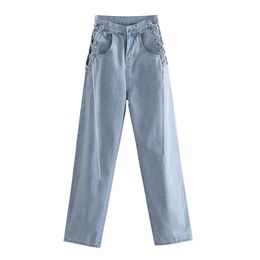 BBWM High Waist Chain Jeans for Women Spring Summer Loose Pants Straight Pants Female Style Fashion Thin Jeans Soft Comfort 210520