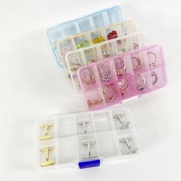 adjustable plastic containers UK - Jewelry Pouches, Bags 1pcs Clear Pink Blue Orange 10 Slots Plastic Storage Box Adjustable Compartment Container For Beads Earring Cufflinks