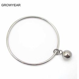 Wholesale 70mm 60mm 65mm Bangle Silver Colour Women Girls Fashion Jewellery Stainless Steel Ball Bracelet Bangle for Christmas Gift Q0717