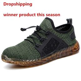 Drop Indestructible Shoes Men And Women Steel Toe Air Safety Boots Puncture-Proof Work Sneakers Breathable Shoes 210624