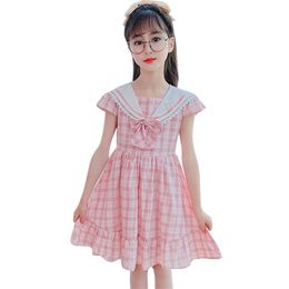 Summer Dress Girl Plaid Pattern Party Big Bow Child Patchwork Clothes For s 6 8 10 12 14 210528