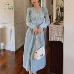 Summer Women Satin Party Long Sleeve Elegant Lady Tunic Maxi Dress 210415