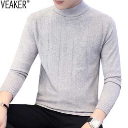 2019 Autumn New Men's Turtleneck Sweater knitwear Male Casual High Neck Srtiped Sweaters Gray Knitted Pullover Sweater 3XL Y0907