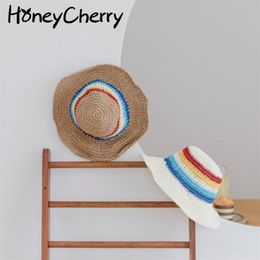 Spring and Summer Children's Sunshade Hat Rainbow Color Matching Folding Beach Outing 210702