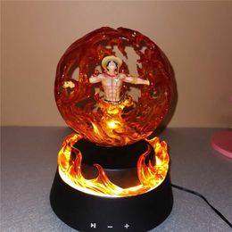 One Piece Portgas D Ace Magnetic Levitation Bluetooth Audio Induction LED Light GK PVC Action Figure Collection Model Toy gifts Q0722