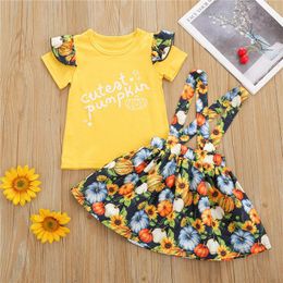 Clothing Sets 1-6 Years Toddler Girls Halloween Outfits Short Sleeve Letter Print Tops Suspender Skirt Set Infant Clothes
