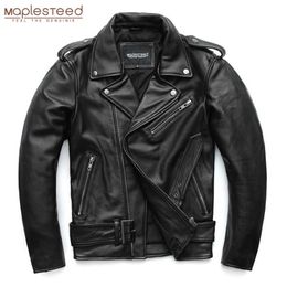 MAPLESTEED Classical Motorcycle Jackets Men Leather Jacket 100% Natural Cowhide Thick Moto Jacket Winter Sleeve 61-67cm 6XL M192 220124