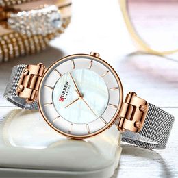 CURREN Watches for Women Fashion Quartz Ladies Watch Stainless Steel Mesh Female Wristwatch Simple Girl Clock Relogios Feminino 210517